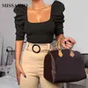 Missakso Sexy Spring Blouse Slim Puff Sleeve Vintage Höst Square Neck Crop Tops Streetwear Solida Black White Women Blouse 210625