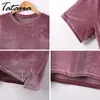 T Shirt Kvinnor Sommar Kvinnor Toppar Femme O Neck Kortärmad Krossad Velvet T-shirt Casual Tee Shirts för kvinna Tatari 210514