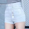 جينز كوريا جينز قصير مثير رفيع عالي الخصر مخططة مخططة الدنيم الصيف pantalons femme plus الحجم براون عالية الخصر 210412