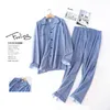 Wiosna Moda Vintage 100% Bawełniane Piżamy Zestawy Męskie Piżaniec Przypadkowy Mężczyzna Odzieżowa Odzież Piżamy Mężczyźni Homewear Plus Size 211111