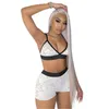 Femmes Dentelle Sling Skinny Survêtements Tendance De La Mode Sans Manches Sexy Gilet Court Tops Shorts Discothèque Ensembles Designer Femme Été Casual Slim Costumes