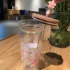 2021 Starbucks 머그잔 핑크 사쿠라 대용량 유리 짚 컵과 함께 컵