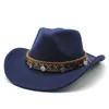 Vintage chapéu ocidental homens retrô bolinho feminino feminino preto vermelho sentiu larga borda jazz cap quatro estações cowgirl tampão sombrero