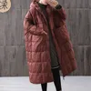 Mulheres solto longo casaco 90% pato para baixo jaqueta inverno feminino plus size sobretudo de costura com capuz parka 211013