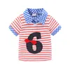 Mudkingdom Toddler Boys Birthday T-Shirts Summer Short Sleeve Striped Pattern Digital Patchwork Risvolto Top per 210615