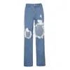 Dames Jeans Hoge Taille Denim Button Up Rits Fly Losse Gat Basic Classic Casual Pocket Dames Streetwear Broek 210522