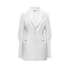 Été et printemps blanc mode femmes vêtements manches longues simple boutonnage poche blazer femme haut WN20300L 210421