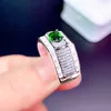 Intarsiato lucido zircone verde strass tendenza anniversario regali per uomo e donna gioielli anello in argento moda X0715