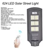 Solar Street Lumière Lampe extérieure, 624 LEDS IP65 Dusk à Dawn High Light Security Security Security Lights avec capteur de mouvement Pôle de montage à distance