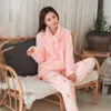 Vinter kvinnor mode lös mjuk korall fleece förtjockning casual pyjama set kvinnlig trendig färg plus storlek termisk lounge sovkläder 210928