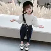 Baby Girl Dress Puff Sleeve Tracksuits For Girls Blouse Jeans Girls Sets Clothing Toddler Kid Clothes 210412