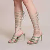 Sandals T-tied Knot Lace Up Sexy Women Shoes Thigh High Summer Fashion Square Toe Thin Heel Party Dress