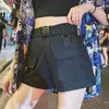 Genayooa Streetwear 반바지 여성 휘트니스 한국어 여름 여성 하이 허리 넓은 다리화물 여성의 여성 포켓 210724