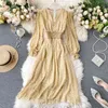 Wiosna Letnia Sukienka Casual Kobiet Bodycon Szyfonowa Es Damska Elegancka V-Neck Pojedynczy Kwiatowy Kwiatowy Midi Robe 210525