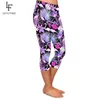 Letsfind 3d tropiska växter och blommor Flamingo Print Leggings High Waist Plus Size Slim Fitness Mid-Calf 210925