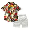 Sommar toddler baby kid boy 2pcs outifit set blad print short t-shirt solida byxor kostym gentelman kläder 210429