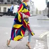 Trench Coats Women Automne Vintage Bloc coloré imprimé Femmes Long Mabet 2022 Veste à manches Lantern Fashion Plus taille Femme Elegant
