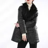 Spring Outerwear Long black Plaid Coats Women Warm Outwear Solid Winter Faux Leather Fur Sleeve Coat Jacket 210510