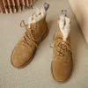 SOPHITINA Winter Warm Ankle Martin Boots Woman Suede Fur Plush Insole Roudn Toe Low Square Heel Flat Shrot Boots Shoe PO902 210513