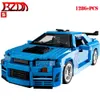 Bzda Nissan Skyline GTR R34 Bilbyggnadsblock Speed ​​Champion Sportbil Berömd Modellleksaker Tegelstenar För Barngåva 1286 st Q0624