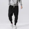 Chiński styl spodnie Harema Mężczyźni Streetwear Casual Joggers S Bawełniane Pościel Spodnie Długość Spodnie M-5XL Y0811