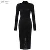 Winter Mode Schwarz Langarm Maxi Kleid Sexy Frauen Rollkragen Promi Abend Landebahn Partei Bodycon Kleider 210423