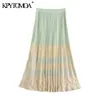 Kvinnor Chic Fashion Pleated Stickad Midi Skirt Elastic Waist Patchwork Kvinna Kjolar Faldas Mujer 210420