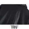 Kvinnor Mode Faux Läder Oversierad Asymmetrisk Jacka Coat Vintage Lantern Sleeve Kvinna Ytterkläder Chic Toppar 210507