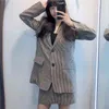 Vintage femmes marron Plaid Blazers mode dames Chic col cranté veste Streetwear femme casual poche manteaux 210430