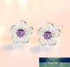 100% 925 Sterling Silver Fashion Cherry Blossoms Flower Crystal Ladies 'Cute Stud Örhängen Kvinnor Smycken Födelsedaggåva Billiga Fabrikspris Expert