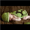 Caps Baby Kids Maternity Drop Leverans 2021 Söt Barn Sköldpadda Overaller Född Virka Hattar Baby POGGE PROPS Stickade Handgjorda Tillbehör