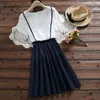 Preppy Style Letnie Kobiety Cute Dress List Patchwork Krótki Rękaw Femininos Vestidos Bawełniana Pościel Casual Loose 210520