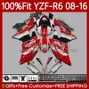 Injection Mold Bodys For YAMAHA YZF-R6 YZF R6 R 6 600YZF600 2008-2016 Bodywork 99No.132 600CC YZFR6 White red blk 08 2008 2009 2010 2011 2012 YZF-600 13 14 15 16 OEM Fairing