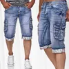 Jeans män korta byxor sommar casual streetwear mens kläder hip hop pocket skinny denim jean byxa shorts blå 211108