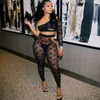 Black Lace Sexy Two Piece Set Women Party Clubwear Festival Outfit See Though Crop Top and Leggings Set 2 Piece Matching Sets X0709