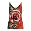 Strap Chain Ladies Vest Summer Floral Rose Printed Sleeveless Women Crop Blouse Black Red Female Tank Top D30