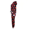 Homewear Kadınlar Bahar Güz Kırmızı Kalp Baskı Ön Cep Kazak Tops + İpli Yüksek Bel Kalem Pantolon Tops Pantalon Femme 210604