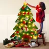 Christmas Decorations Kids DIY Felt Tree Decoration With LED String Lights Wall Door Hanging Ornament Xmas 2022 Year Gift