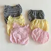 Set di abbigliamento per neonati Completi estivi per bambine scozzesi a pois in puro cotone e lino Completi per bambine 210521
