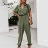 Causel lange Sheelve hohe Taille Frauen Sommer Soild Farbe lose Overalls Büro Dame Frühling Manschette Hemd Overall 210414