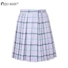 Jli May High Waist Pläterad Mini Kjolar Tjejer Harajuku Skirt Solid Plaid Casual Chic Japan Koreansk stil Skola Uniform Plus Size 210708