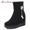 Women Boots Autumn Crystal Rights زيادة عالية الكعب القصير لؤلؤة السوستة أحذية سيدات الشتاء الحجم الكبير 33-43 210517 GAI 29995