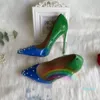 Kobiety Pompy Gradient Kolor Green Blue Patent Leather Spikes High Heels Sandals 12 CM 10 cm Nowy