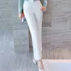 ホワイトカジュアルパンツ秋ファッションオールマッチスリムフォーマルワークブーツカットズボンブラック210604
