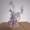 2021 Hookah Bong Glass Dab Rig Purple Recyler Water Bongs Smoke Pipes 8-10 Inch Height 14.4mm Female Joint with Quartz Banger