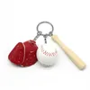 Wholesale Mini Baseball Keychains for Men Wooden Bat PU Gloves and Ball Set Pendant Key Ring Handiwork Sports Souvenir 21.5g