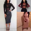 Hirigin Sexy Women T Shirt See Through Transparent Mesh Tops Long Sleeve Sheer Slim Top X0628