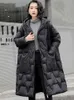 Ailegogo Winter Women Hooded Loose Thick Warm 90% White Duck Down Long Parkas Casual Female Zipper Pocket Coat Snow Outwear 210923