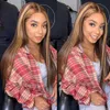 Long Straight Hair Highlight None Lace Frontal Brazilian Wigs Honey Blonde Ombre Brown Synthetic Wig For Black Women