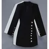 HIGH STREET est Fashion Designer Runway Dress Women's Long Sleeve Gold Buttons Embellished Sexy Notched Mini 210521